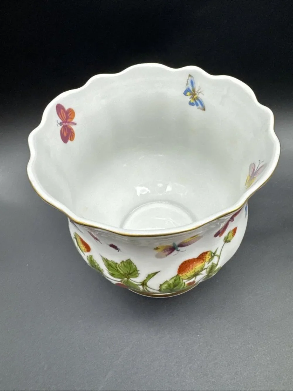 VTG Ardalt Lenwile #6166 Strawberry Butterfly Insect Cachepot Planter 5” Japan